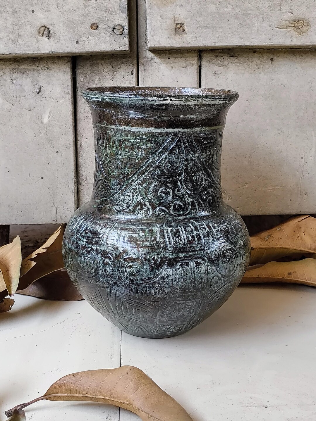 Black Tribal Terracotta Vase Handmade Clay Pottery Hand-engraved Rustic ...