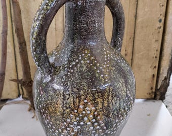 Ancient Terracotta Vessel Pottery Vase - Handmade Rustic Clay Art Pot, Vintage French Farmhouse Tall Vase, Earthenware Decor