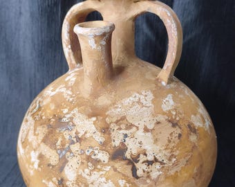 Handcrafted Terracotta Clay Pot, Round Body with Short Neck, Small Mouth, Two Loop Handles on Top, Artisan-Made Pottery, Rustic Home Decor
