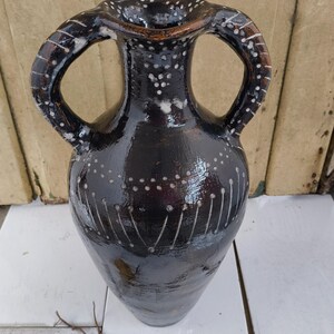 Black Terracotta Pottery Vase - Antique French Vessel, Handmade Clay Pot, Rustic Vintage Home Decor, Aged Art Piece, Primitive Vase