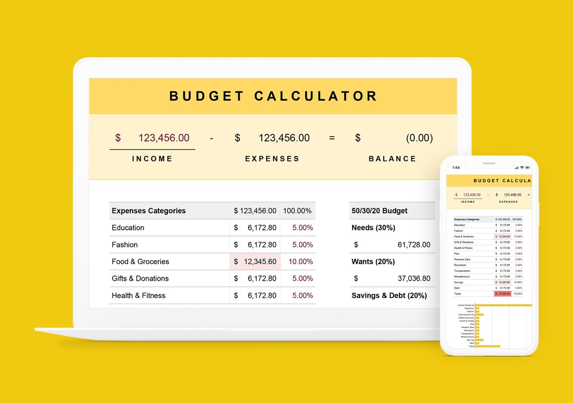 Budget Calculator Google Sheets Etsy