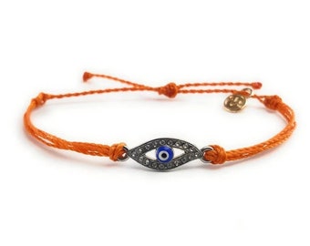 Evil Eye Bracelet, Waterproof Cord, Adjustable Charm, Handmade