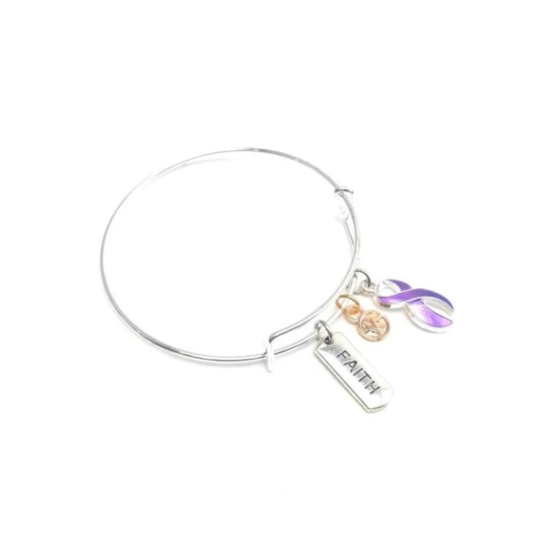 Pancreatic Cancer Awareness Bangle Bracelet: Purple Ribbon Charm - Etsy