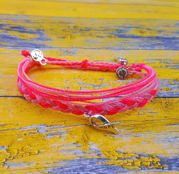 Bracciale Consapevolezza Cancro Al Seno - Braccialetto Intrecciato In Pelle Rosa Regolabile Per Donne E Ragazze - Confezione 2 Pezzi