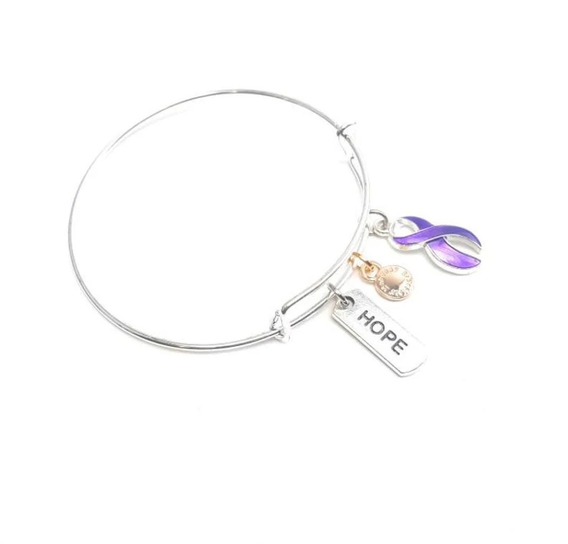 Pancreatic Cancer Awareness Bangle Bracelet: Purple Ribbon Charm - Etsy