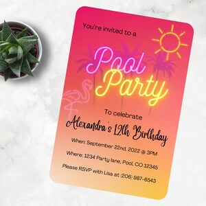 Kid&#39;s Pool Party Invitation | Birthday Party | Celebration | DIY | Canva | Print-at-home | Template | Party Invitation | Special Occasions