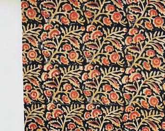 Premium Handmade Cotton Exclusive Throw Blanket – Black with Red & Mustard Floral Print – Boho Sofa and Bed Cover with Tassels