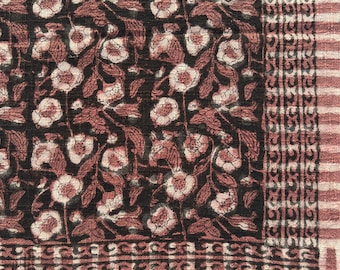 Organic Cotton Handblock Print Throw Blanket, Boho Tassels, Vintage Design, 45x70 inches