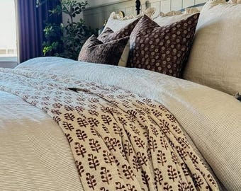 Handmade Block Print Cotton Throw Blanket: Luxury Living Room Decor