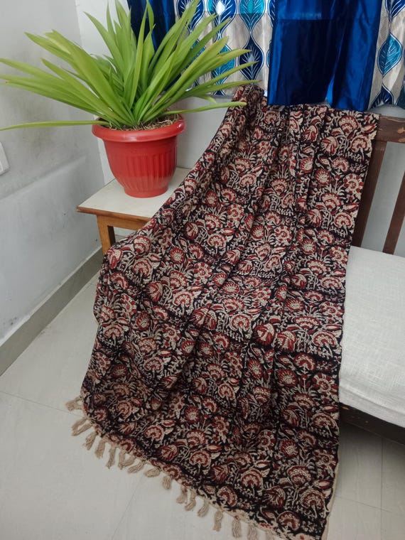 Handmade Bohemian Cotton Throw Blanket, Indian Classic Hand Loomed Block Printed Throws, Sofa Cover, BedSheet,Curtain, Home Decor.