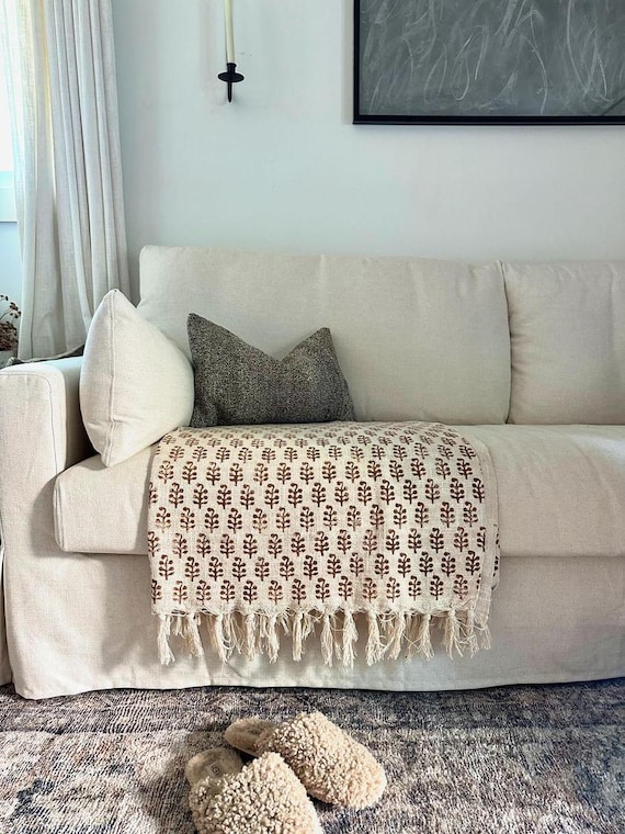Premium Handmade Boho Bedding Throw Hand block Print Soft Cotton Throw Blanket Sofa Décor Tassels Hand Loomed Cotton Sofa Throw Home Decor