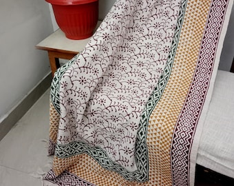 Handmade Premium Sofa Décor Room, Décor Throw Hand block print Throw Cotton Throw Blanket Tassels Hand Loomed Block Print Cotton Sofa Throw.