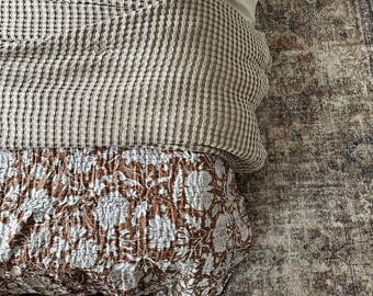 Hand Stitched Kantha Quilt, Floral Cotton Bedspread, Bohemian Bedding