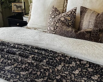 Handmade Cotton Throw Blanket Cozy Boho Blanket with Tassels & Beautiful Handblock Print for Living Room, Couch Bedroom Décor