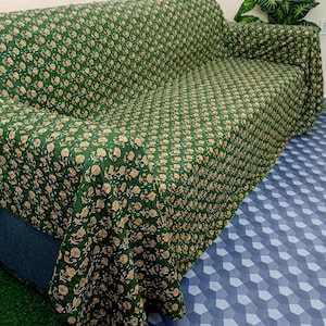 Green Floral Kantha Quilt Handmade Kantha Quilt HandBlock Print Bedding Bedspread Block Print Floral green quilt bedding cotton kantha quilt