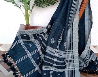 Handmade Bhujodi Wool Throw Blanket | Indian Teal Woven Decor