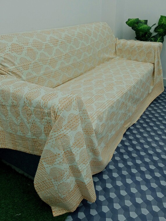 Floral Kantha Quilt Handmade Cotton Kantha Quilt HandBlock Print Bedding Block Print Light Weight Full Size Bedding Bedspread