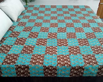HandBlock Print Kantha Quilt Bedding Floral Handcrafted Cotton Bedspread Handmade Cotton Kantha Quilt Full Size Bedding Bedspread