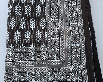 Handmade Floral Ajrakh Print Kantha Quilt - Lightweight Cotton Bedspread