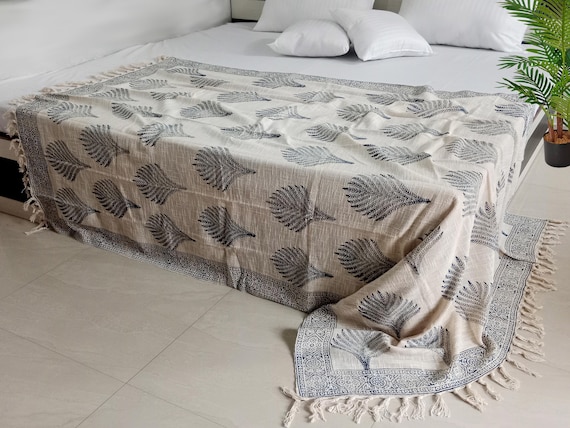 Handmade throw blanket couch rust floral block print throw, Indian Hand Loomed Block Printed Throws, Sofa Cover, Home Decor.