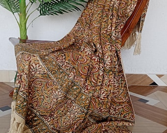 Indian Handmade Soft Cotton Throws Multicolor Blanket, Hand Loom Hand Block Printed Bed Runner Boho Cotton Fringed Blanket Throw.