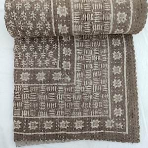 Luxury Christmas Gift, Handmade Floral Kantha Quilt  Unique Bedding Bedspread by Home Made Kantha Blanket