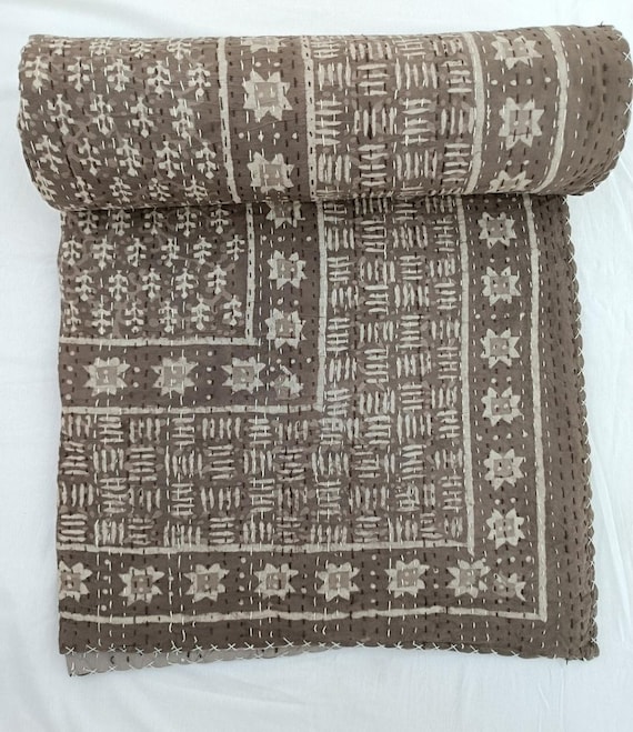 Luxury Easter Gift, Handmade Floral Kantha Quilt  Unique Bedding Bedspread by Home Made Kantha Blanket