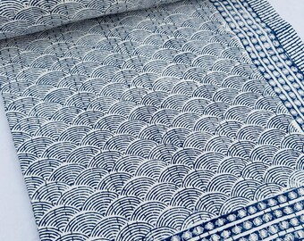 Indian Navy Blue Cotton Kantha Quilt, Hand Block Print Blanket, Lightweight Handmade Bedspread, Traditional Boho Bedding