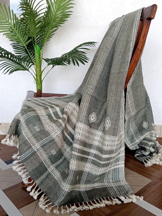 Handmade Bhujodi Wool Throw Blanket | Rustic Indian Woven Accent