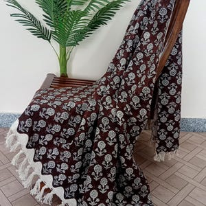 Premium Handmade Cotton Throw Blanket – Cozy Boho Blanket with Tassels & Beautiful Handblock Print for Living Room, Couch Bedroom Décor