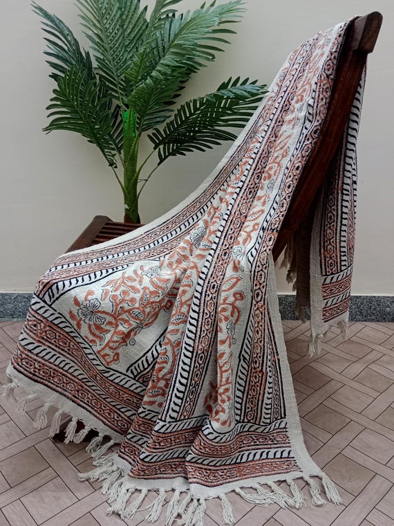 Handmade Floral throw blanket Hand block printed throw Cotton throw blanket couch Sofa/bed throw for decor and bedroom Housewarming gift.