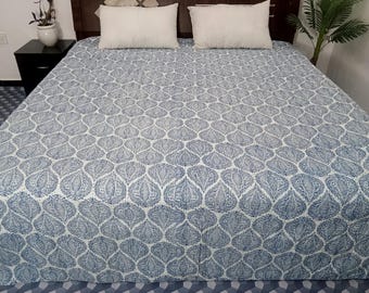 HandBlock Print Bedding Floral Kantha Quilt Handmade Cotton Kantha Quilt Block Print Light Weight Full Size Bedding Bedspread