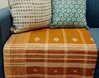 Indian Handmade Heavy Work Wool Throw Blanket | Bhujodi Blanket | Wool Blanket in Handwoven Wool Throw Blanket Cottage Living Room Décor