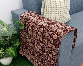 Organic Cotton Handwoven Throw Blanket – Handblock Print, Tassels, Bohemian Design