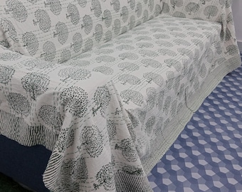 Indian Kantha Quilt Bedspread Bedding Blanket Doona Duvet Pure Cotton King Size Bedding Set Hand Block Print Coverlet Kantha Throw