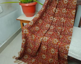 Ethnic Indian Cotton Throw Blanket – Premium Handwoven with Tassels & Colorful Handblock Print for Sofa, BedRoom Décor with Unique Touch