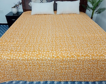 HandBlock Print Bedding Floral Kantha Quilt Handmade Cotton Kantha Quilt Block Print Light Weight Full Size Bedding Bedspread