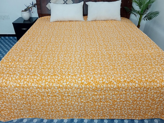 HandBlock Print Bedding Floral Kantha Quilt Handmade Cotton Kantha Quilt Block Print Light Weight Full Size Bedding Bedspread