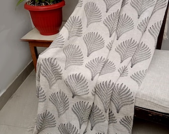 Organic Cotton Hand Block Print Throw, Rust Floral Indian Hand Loomed Sofa Cover