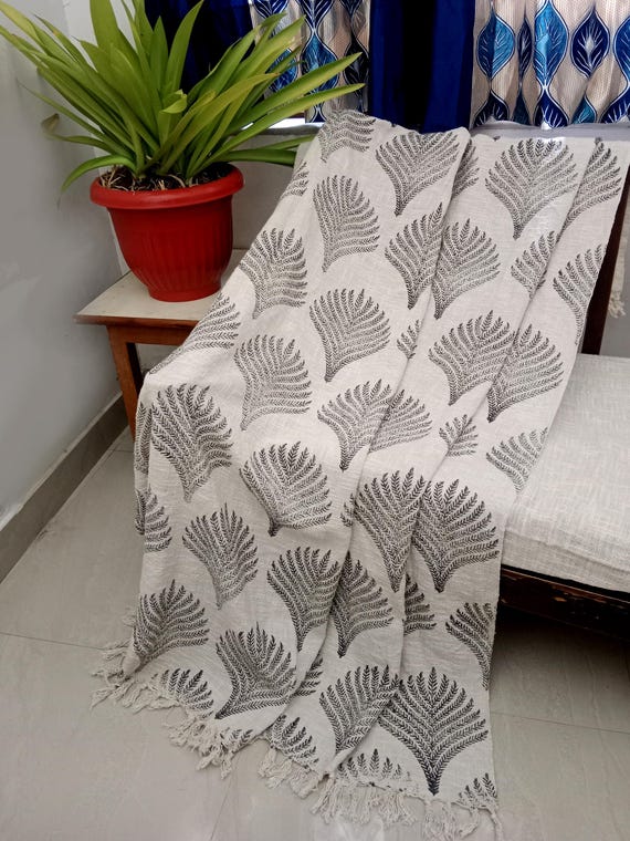 Handmade throw blanket couch rust floral block print throw, Indian Hand Loomed Block Printed Throws, Sofa Cover, Home Decor.