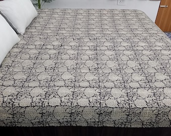 HandBlock Print Kantha Quilt Bedding Floral Handcrafted Cotton Bedspread Handmade Cotton Kantha Quilt Full Size Bedding Bedspread