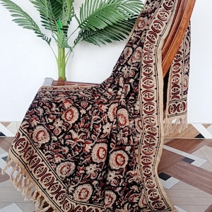 Premium Handmade Cotton Throw Blanket – Cozy Boho Blanket with Tassels Beautiful Handblock Print for Living Room, Couch & Bedroom Décor