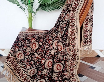 Handmade Cotton Throw Blanket – Cozy Boho Blanket with Tassels Handblock Print for Living Room, Couch & Bedroom Décor