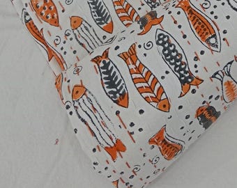 Fish Print Kantha Quilt - Indian Block Print Bedding in King Size - Cozy Throw Blanket Bedroom Makeover kantha quilt fish handmade Quilting