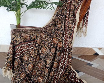 Indian Cotton Throw Blanket Black and Red Rust Block Print Bohemian Bedspread Handmade Sofa Cover Decor