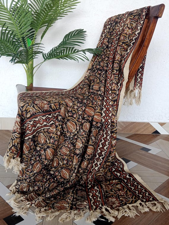 Indian Cotton Throw Blanket Black and Red Rust Block Print Bohemian Bedspread Handmade Sofa Cover Decor