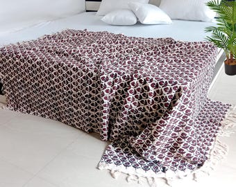 Boho Throw Blanket Hand Block Print Cotton Throw Blanket Couch Throw Farmhouse Sofa Throw Bohemian Blanket Bed Throw Vintage Style