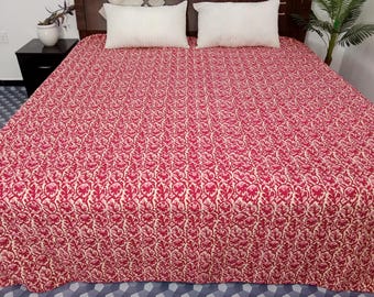 HandBlock Print Bedding Floral Kantha Quilt Handmade Cotton Kantha Quilt Block Print Light Weight Full Size Bedding Bedspread