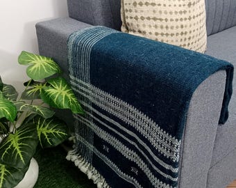 Indian Wool Throw for Sofa or Bed | Handmade Bhujodi Wool Throw Blanket | Cozy Vintage Handwoven Accent for Cottage or Rustic Home Decor