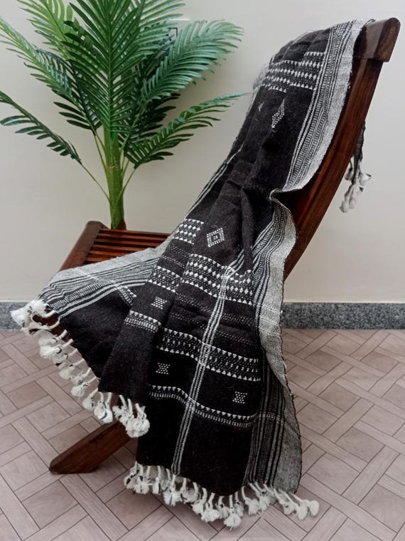 Dark Brown Handwoven Bhujodi Wool Throw Blanket | Traditional Kutch Wool | Cozy Woolen Accent for Living Room, Bedroom, or Modern Home Decor